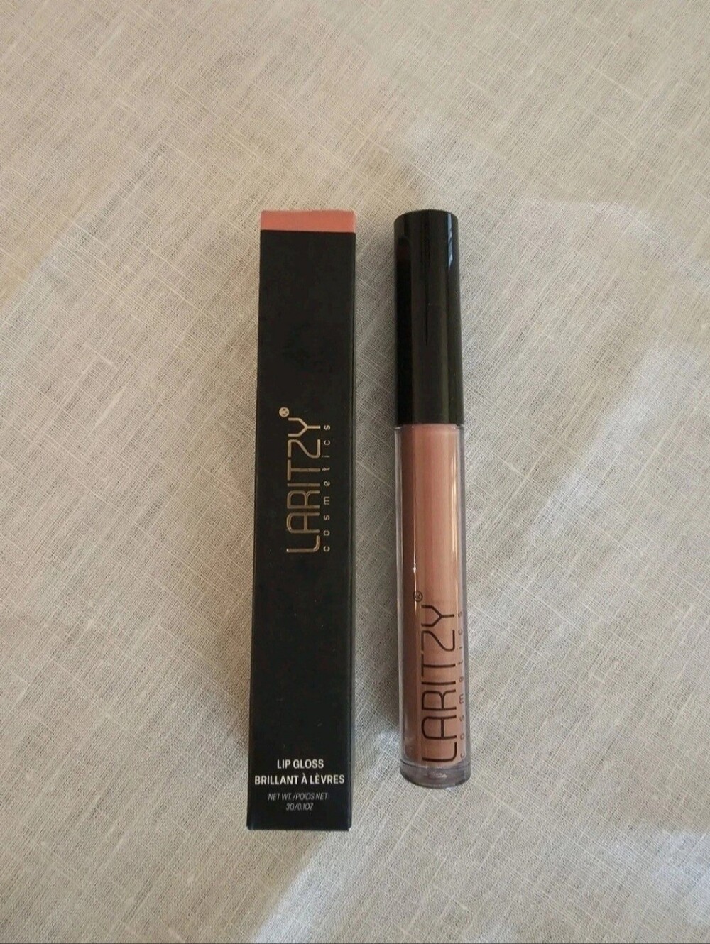 Laritzy Cosmetics Lip Gloss 3G/.1oz in Peach Sand/Nude Pink NIB Full Size